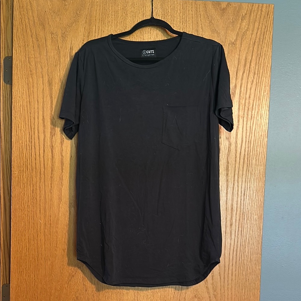 Cuts Elongated Black Pocket T-Shirt